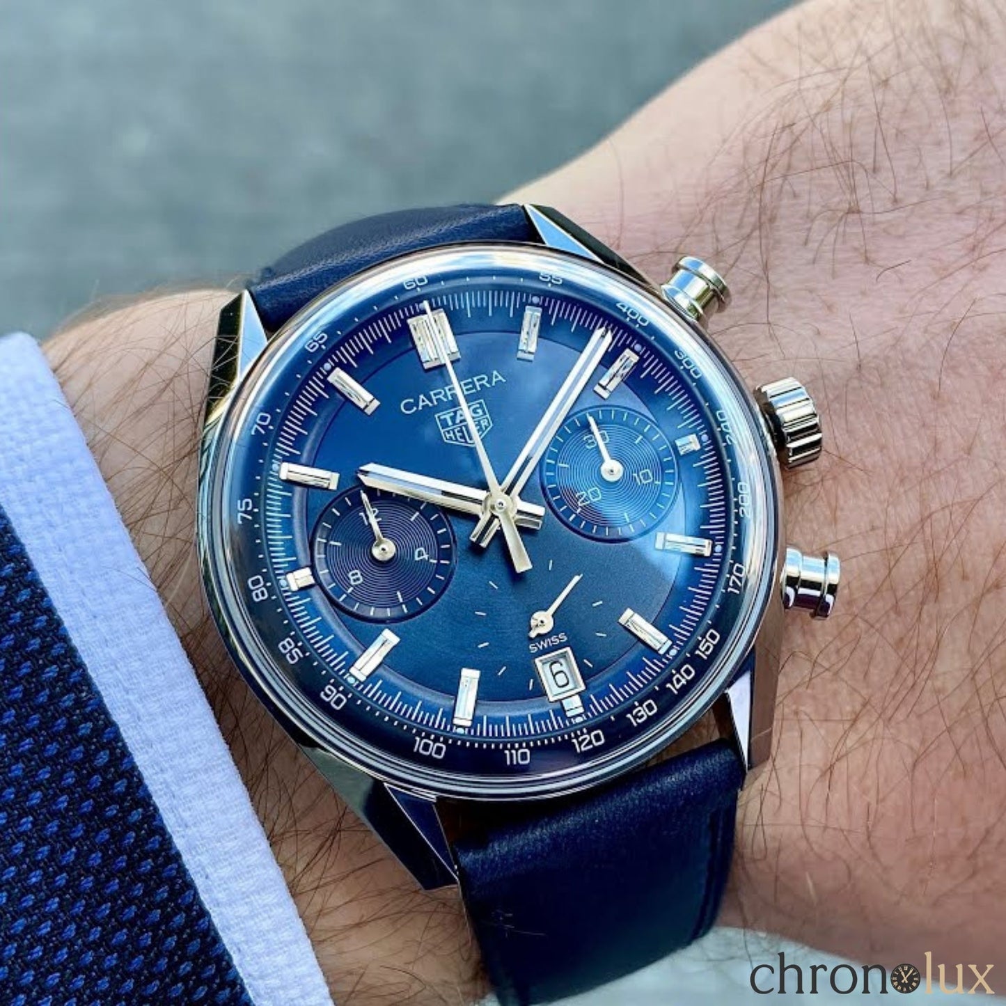 TAG HEUER CARRERA CHRONOGRAPH LEATHER - BLUE