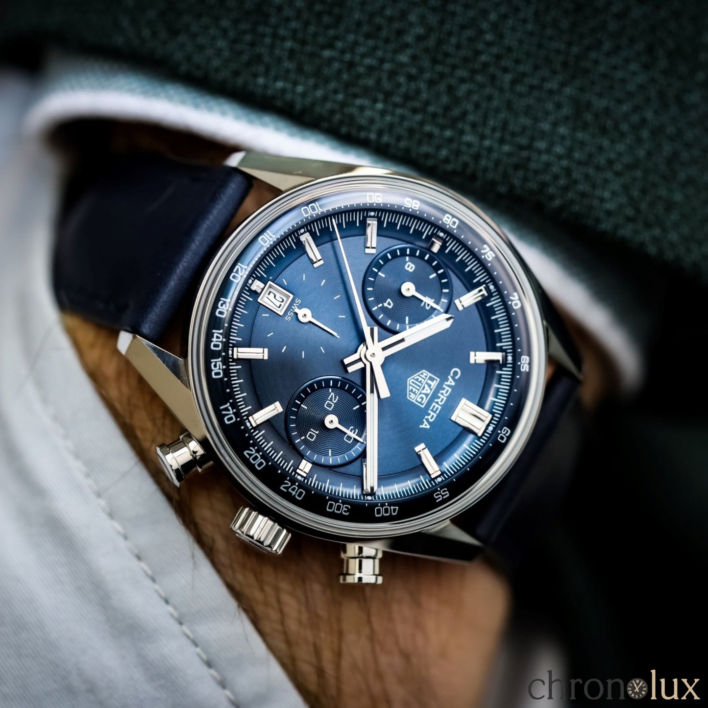 TAG HEUER CARRERA CHRONOGRAPH LEATHER - BLUE